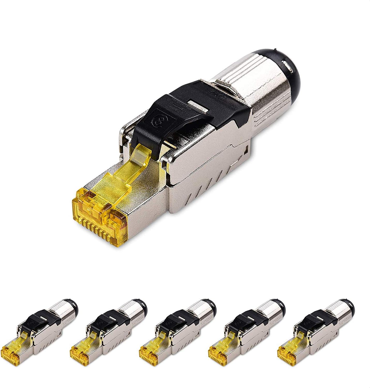 6-Pack Tool Free Shielded RJ45 Cat 8, Cat8 Field Termination Plug, Cat8 Connector, Cat8 Plug