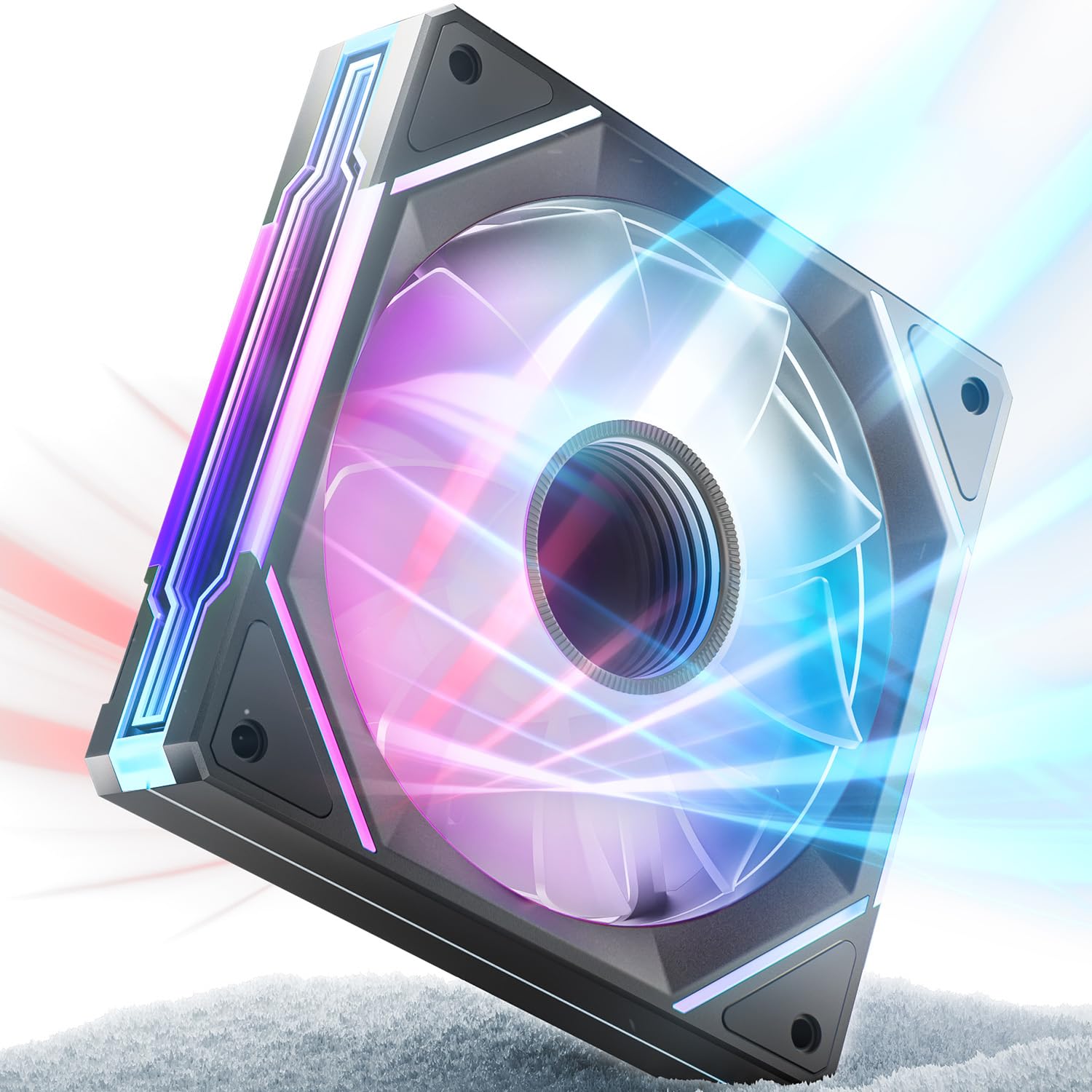 AsiaHorse 120mm PC Gehäuselüfter, AMICI 5GT ARGB PWM Lüfter Reverse (Lufteinlass) mit Dual-Sided Infinity Mirror, HDB-Lager, 5V 3-Pin Sync, Kabelmanagement (Schwarz, 1 Stück)