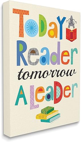 Stupell Home Décor Today a Reader Tomorrow a Leader - Lienzo decorativo para pared, 16 x 1.5 x 20 pulgadas, fabricado con orgullo en Estados Unidos
