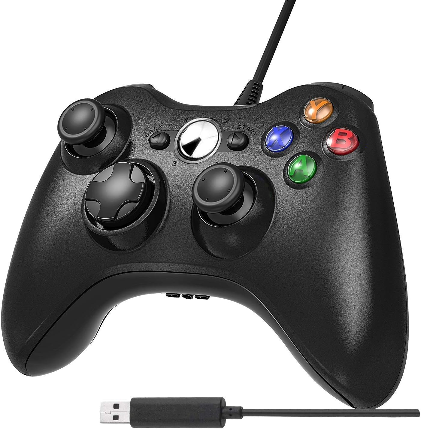 BuFan Game Controller for Xbox 360, Gamepad USB Wired Shoulders Buttons Ergonomic Design Joypad For Microsoft Xbox & Slim 360 PC Windows 7/ 8/ 10 （Black）
