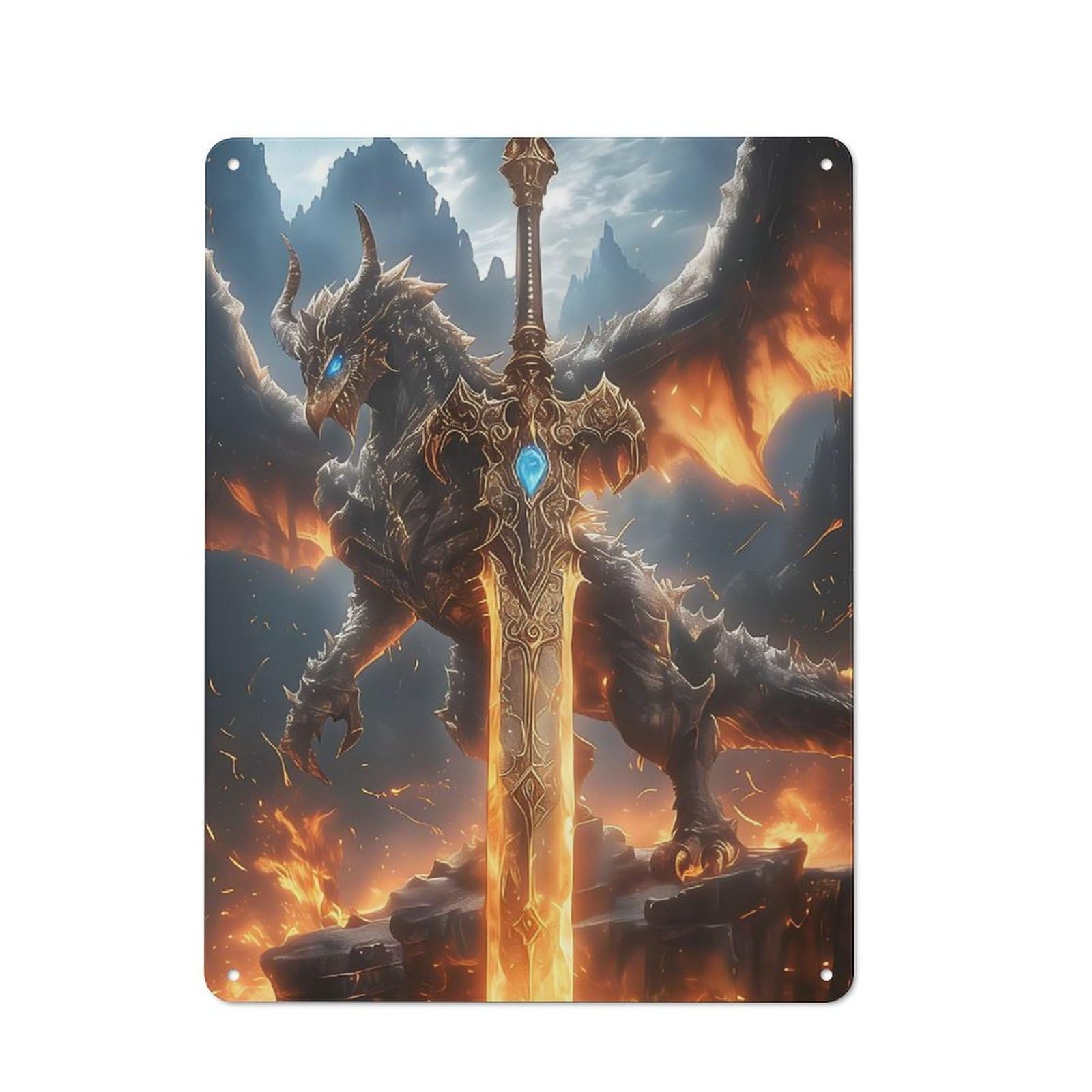 Junmoney Majestic Dragon King Vintage-Inspired Tin Sign 40X30cm For Garage Or Workshop, For Vintage Wall Decor Fans, For Metal Sign Collectors