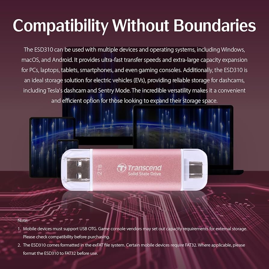 Amazon | トランセンド ポータブルSSD 1TB ピンク TS1TESD310P