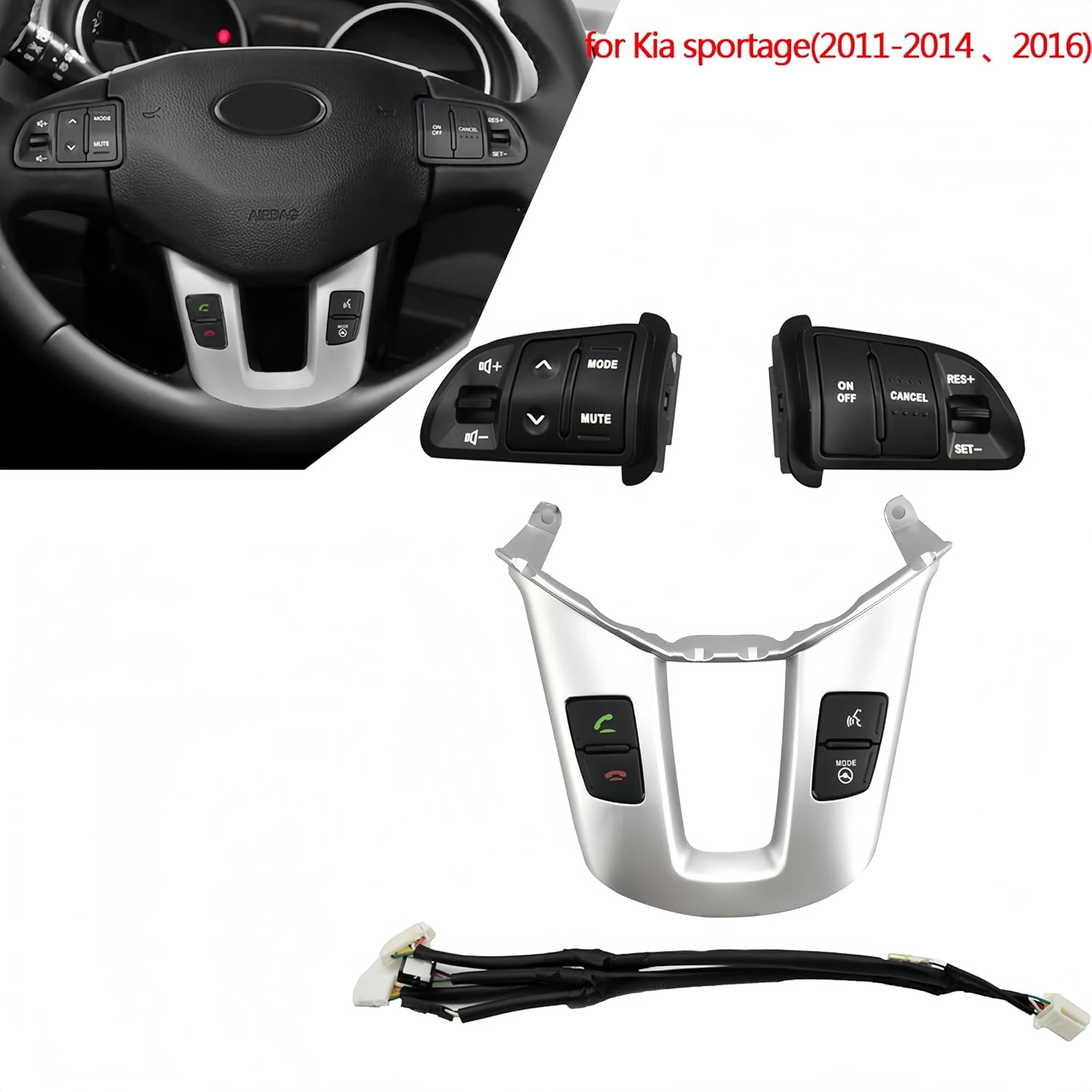 Steering Wheel Cruise Control Switch Button for Kia Sportage 2011-2016 ABS Multi Function Audio Cruise Control Switch Replacement 96700-3W000 96700-3W552WK-button