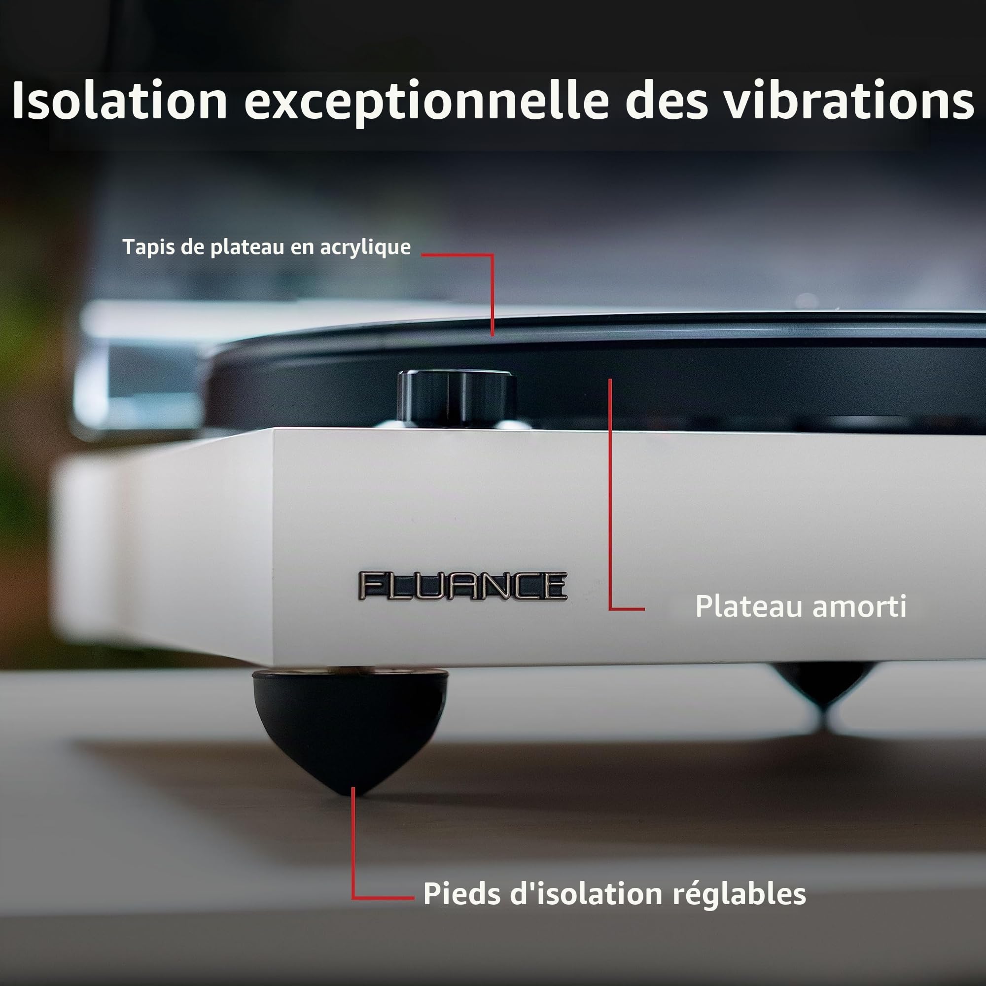 Fluance RT81+ Platine Vinyle Hi-FI – Cellule VM95E, Plateau Anti-Résonance, Tapis Acrylique, Préampli Phono, Socle Bois Massif, Pieds Réglables – Blanc Piano