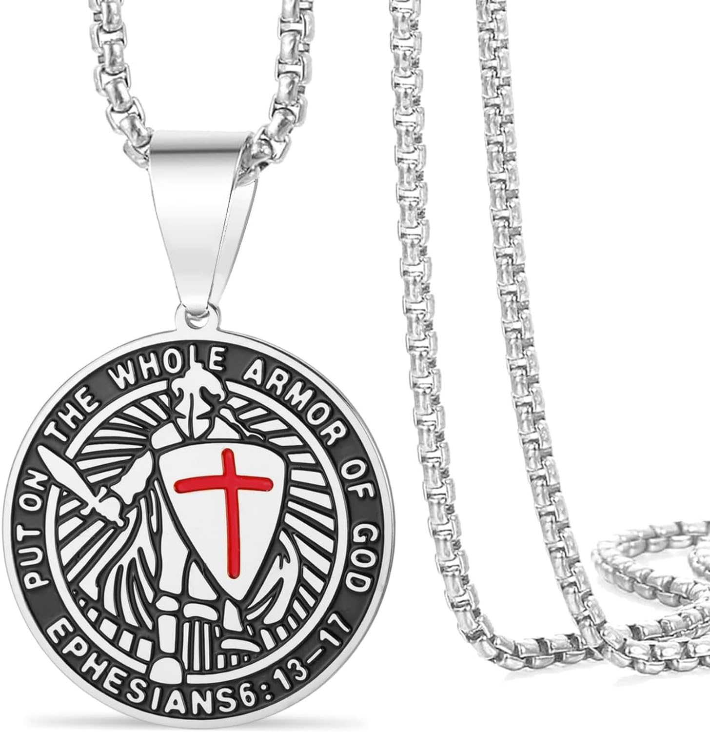 Faozhuo Cross Pendant Necklace for Men Knights Templar Armor Christian Crusader Medieval Warrior Jewelry Religious Protection, Silver 2