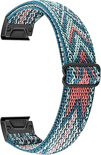Adjustable Nylon Elastic Bands Compatible with Garmin Fenix 5/Fenix 5plus/Fenix 6/Fenix 6pro/Forerunner 935, 22mm Width Breathable Replacement Band for Forerunner 945/Approach s60 (Green Arrow)
