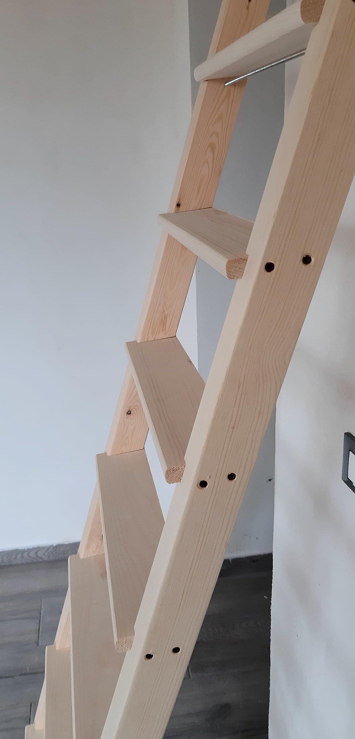 Scala a pioli in legno per soppalco letto a castello soffitta (Altezza cm 200, Larghezza cm 40)