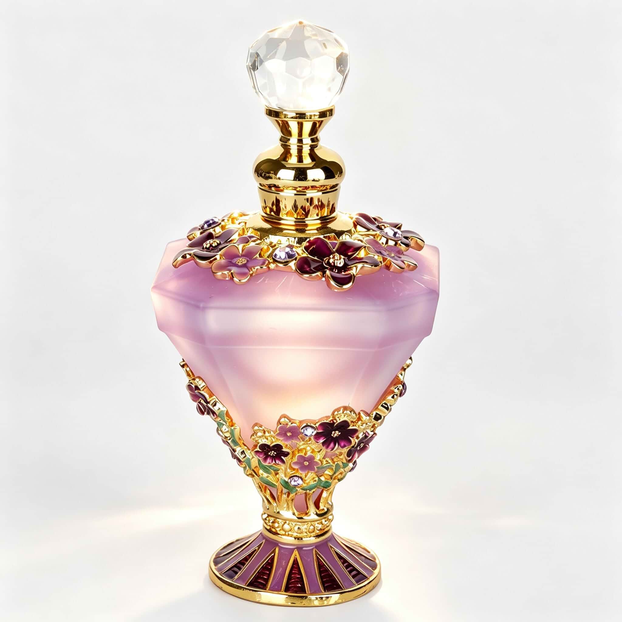 30ml Decorative Glass Perfume Bottle with Purple Diamond Bottle Body and Forget-me-not Flower - Refillable Empty Glass Bottle for Home Decor - Mothers Day Gifts Glass
