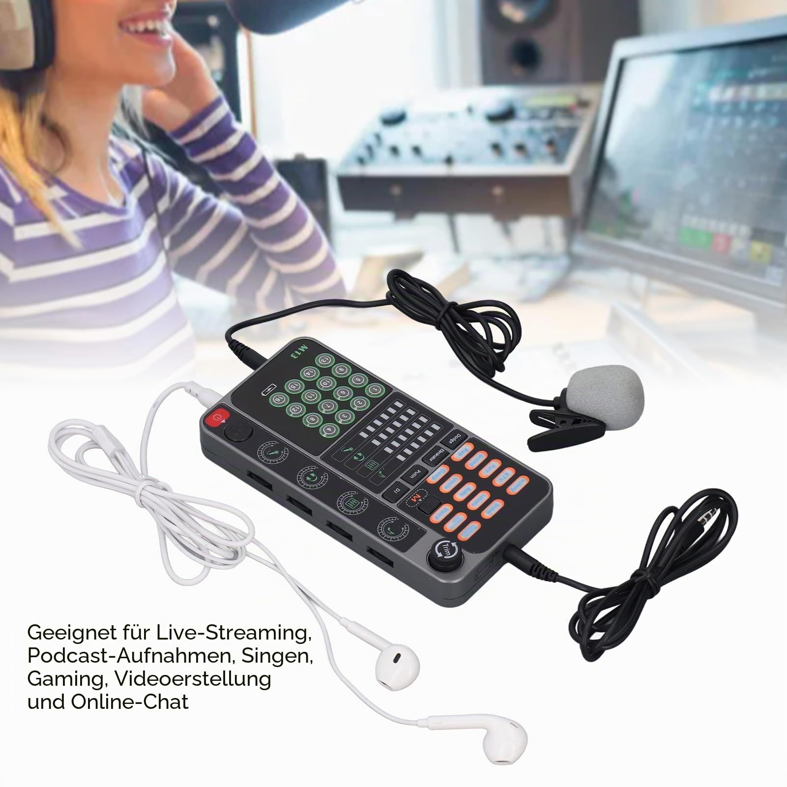 Sprachverzerrer, Tragbarer Bluetooth-Sprachverzerrer mit 16 Soundeffekten, Tragbare Soundkarte, Sprachverzerrer für Live-Streaming
