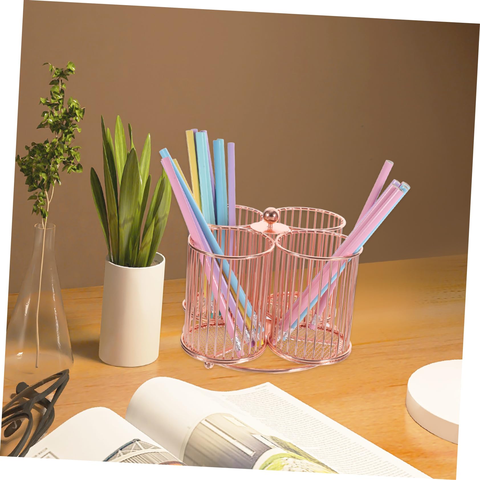 POPETPOP Organizer Rotante Per Trucco Portapenne Da Scrivania in Metallo Resistente Capacità Ampia Multifunzionale Per Ufficio e Cosmetici