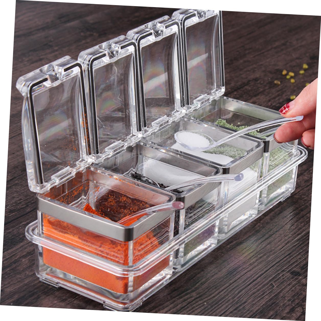 Lurrose Gewürzgläserset aus Acryl Transparente Gewürzbehälter mit Deckel Aufbewahrungsboxen für Salz Zucker Pfeffer Knoblauch und Andere Gewürze Bruchsicher und Leicht zu Reinigen