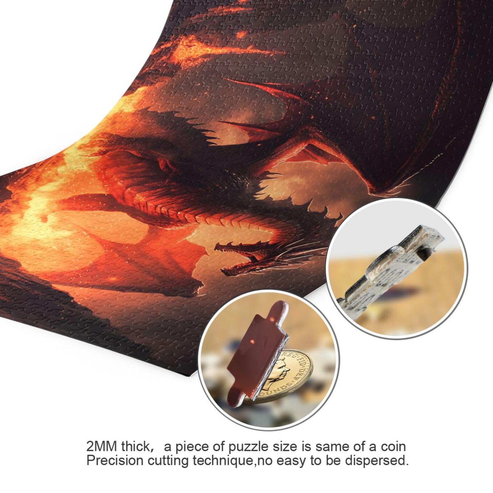 1000-Piece Jigsaw Puzzle - Fierce Dragon Fire Design, For Adults & Teens (15+), Includes Storage Bag - View #6