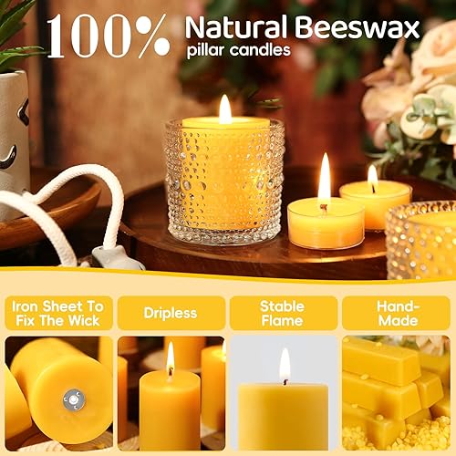 Miniatura 5 de Paquete de 4 velas de pilar de cera de abeja natural, velas de cera de abeja 100% pura de 2x2 pulgadas - 80 horas de combustión larga, velas de cera