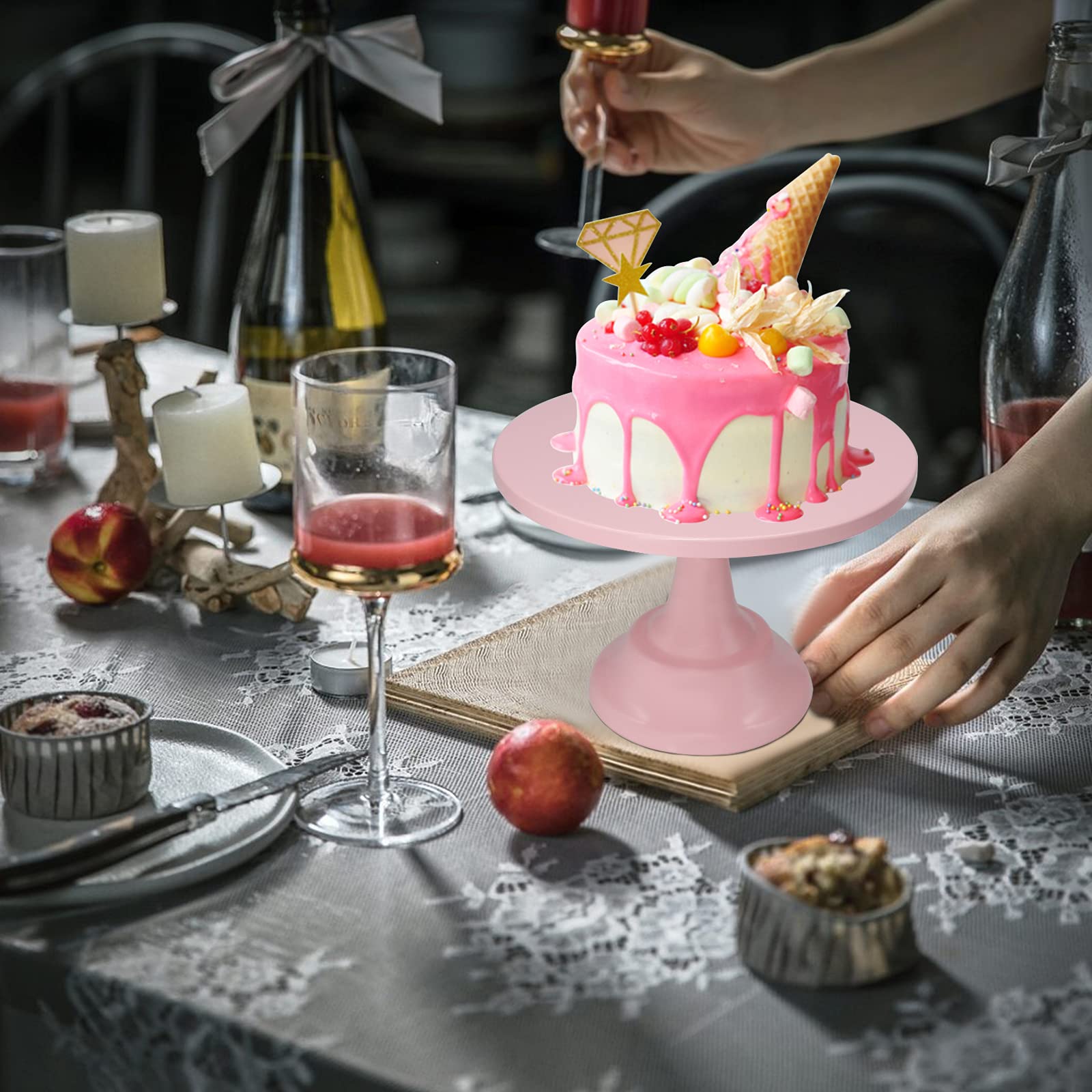 Set mit 3 Stück Kuchenständer Eisen Kuchenhalter Dessert Display Teller Serviertablett für Babyparty, Hochzeit, Geburtstagsfeier (Rosa)