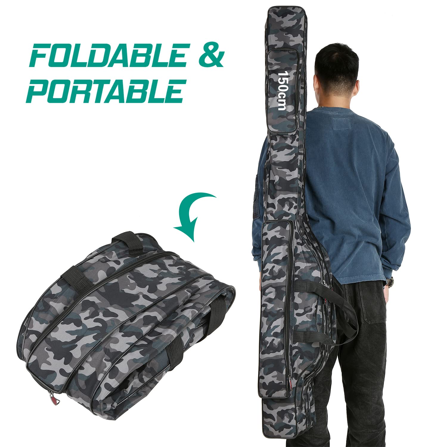 Lixada Sac de Pêche Portable, Housse de Canne à Pêche Pliable à 3 Couches, Boîte de Pêche, Sac de Transport pour Matériel Sac pour Accessoires de pêche, Box pour pêcheurs, Sac à Dos de pêche