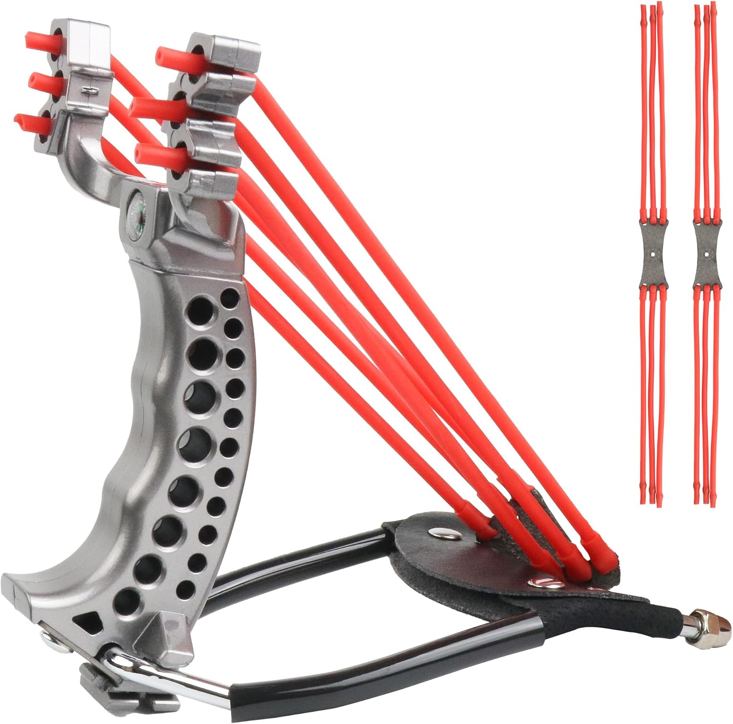 Outdoor Folding Slingshot with Wrist Strap, Compass and 2 Elastic Bands, Durable Accurate Shooting for Adults