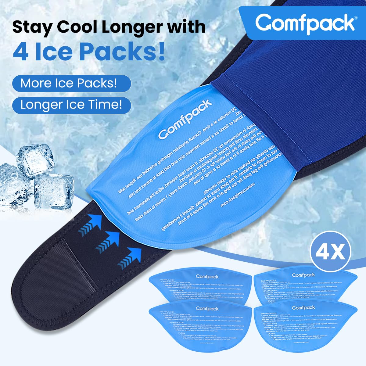 Comfpack Envoltura de hielo facial para alivio de la ATM con 4 paquetes reutilizables de gel frío y caliente, paquete de hielo para muelas del juicio, envoltura de cabeza para amigdalectomía