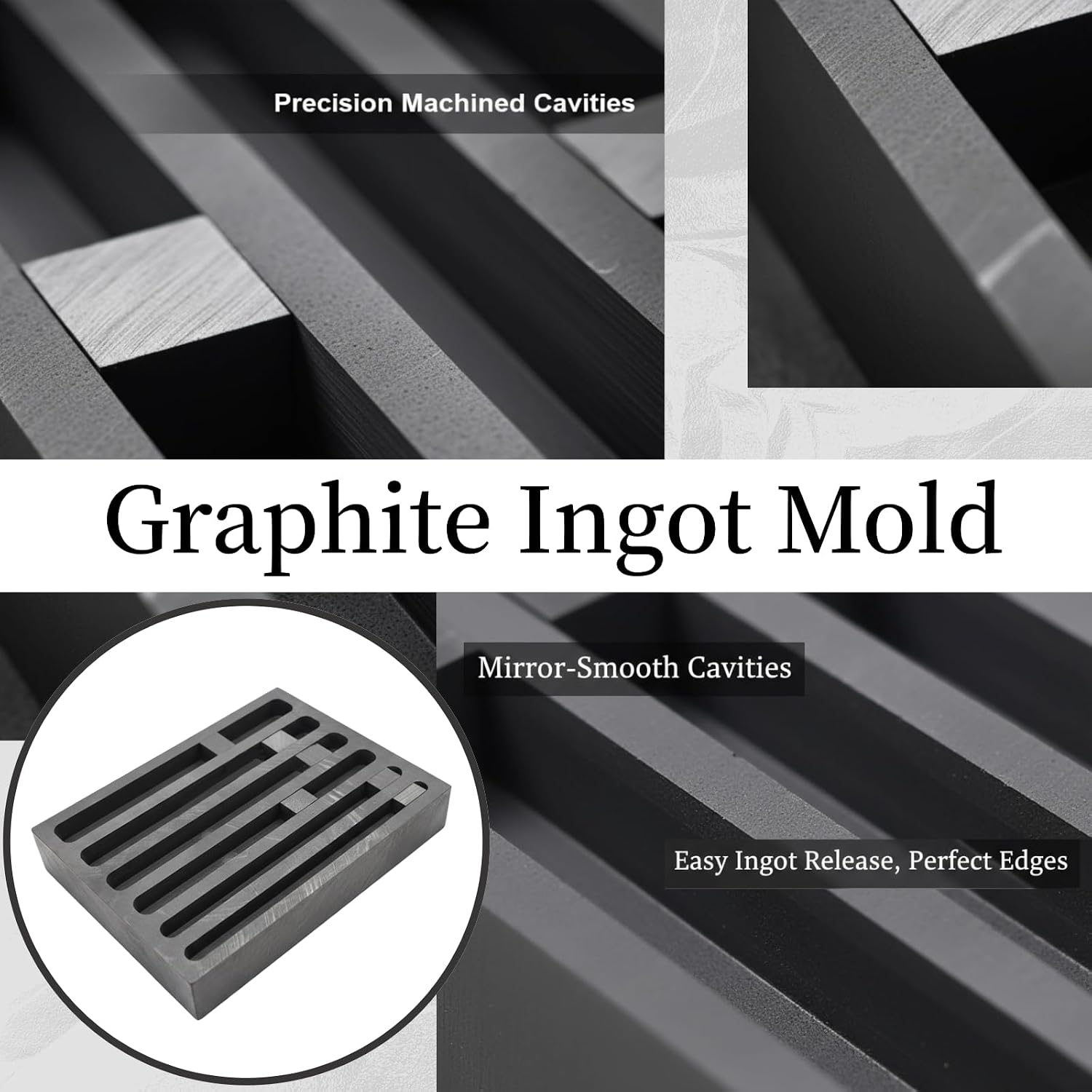 Graphite Ingot Mold for Gold, Silver, Copper - Reusable Long Bar Crucible for Metal Jewelry Melting, Casting, and Refining(IM-01)