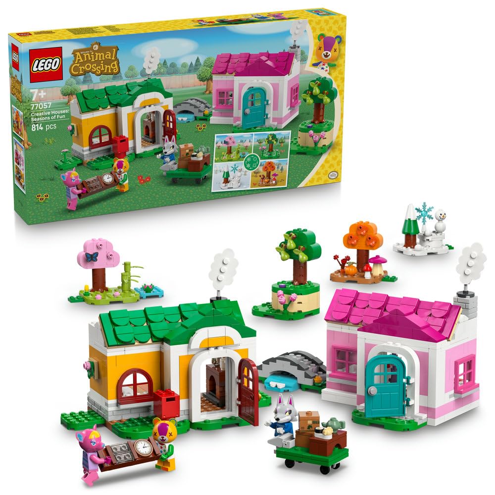 LEGO Animal Crossing Kreatywne domy: Pory zabawy 77057 | Zabawka gamingowa z domkiem, zestaw z postaciami, prezent dla fana gry 7+, klocki dla dziewczynek i chłopców, 814 elementów
