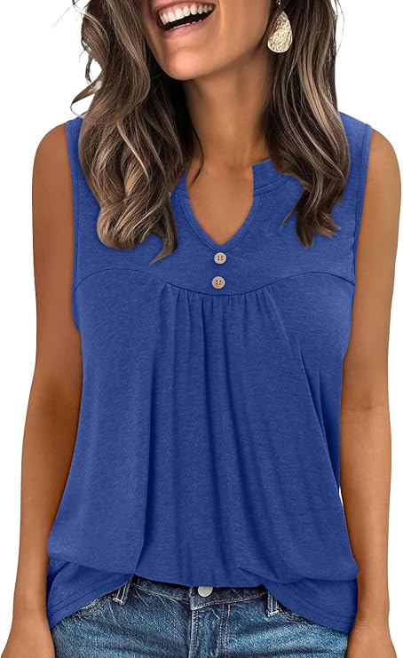 KISSMODA Tank Tops for Women Summer Casual Sleeveless Shirts Dressy Trendy V Neck Tunics Loose Notched Blouses S-3XL