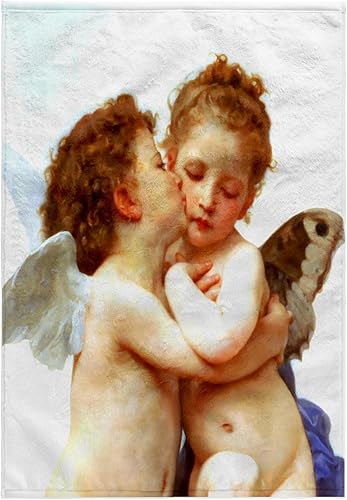3D Rose Cupid and Psyche As Children 1890-L Amour Enfants-Bouguereau-Baby Angel Cherubs Kiss-Toalla clásica, 15 x 22 pulgadas, multicolor