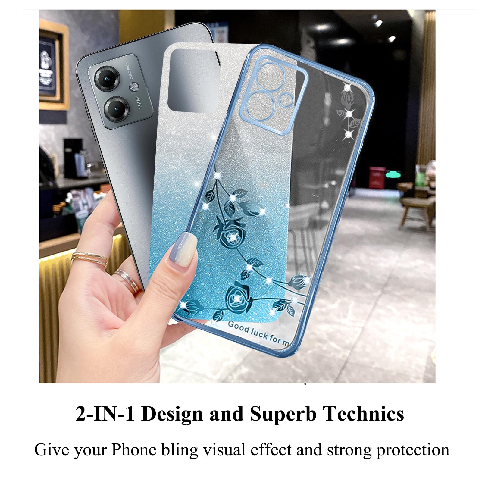 Ivoler Funda Para Motorola Moto G15 / G15 Power Con 2 Piezas Cristal Templado, [Protección Militar] Carcasa Protectora Antigolpes, Fina Suave TPU Silicona Caso Anti-Choques Antihuellas Case, Negro