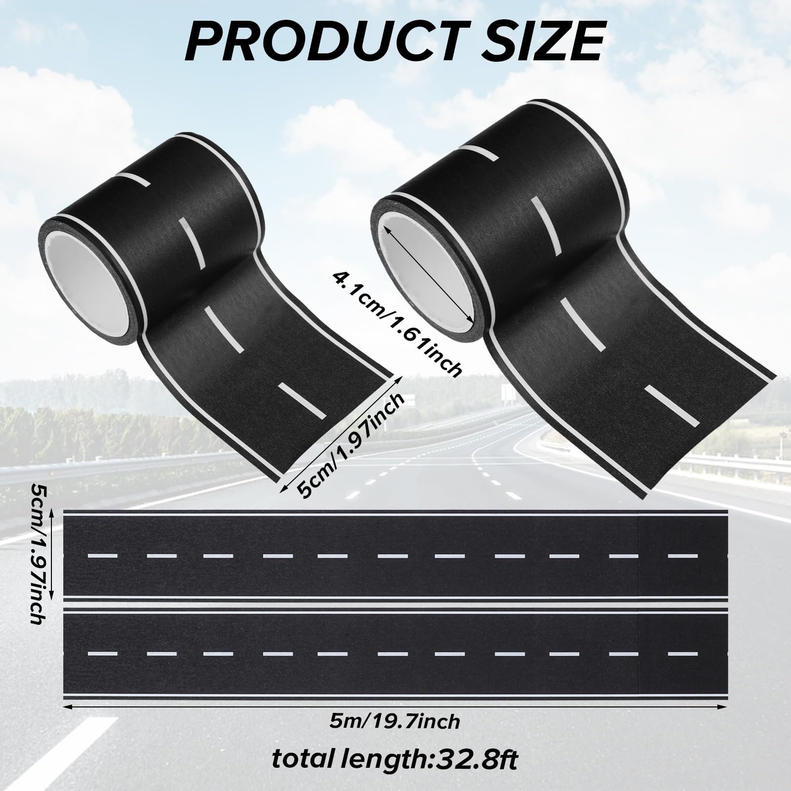 Ouligay Road Tape for Toy Cars Race Track Tape, 2pcs Black Roadway, Easy Stick & Tear, No Residue, Perfect for Kids' Racing Parties - Image 3