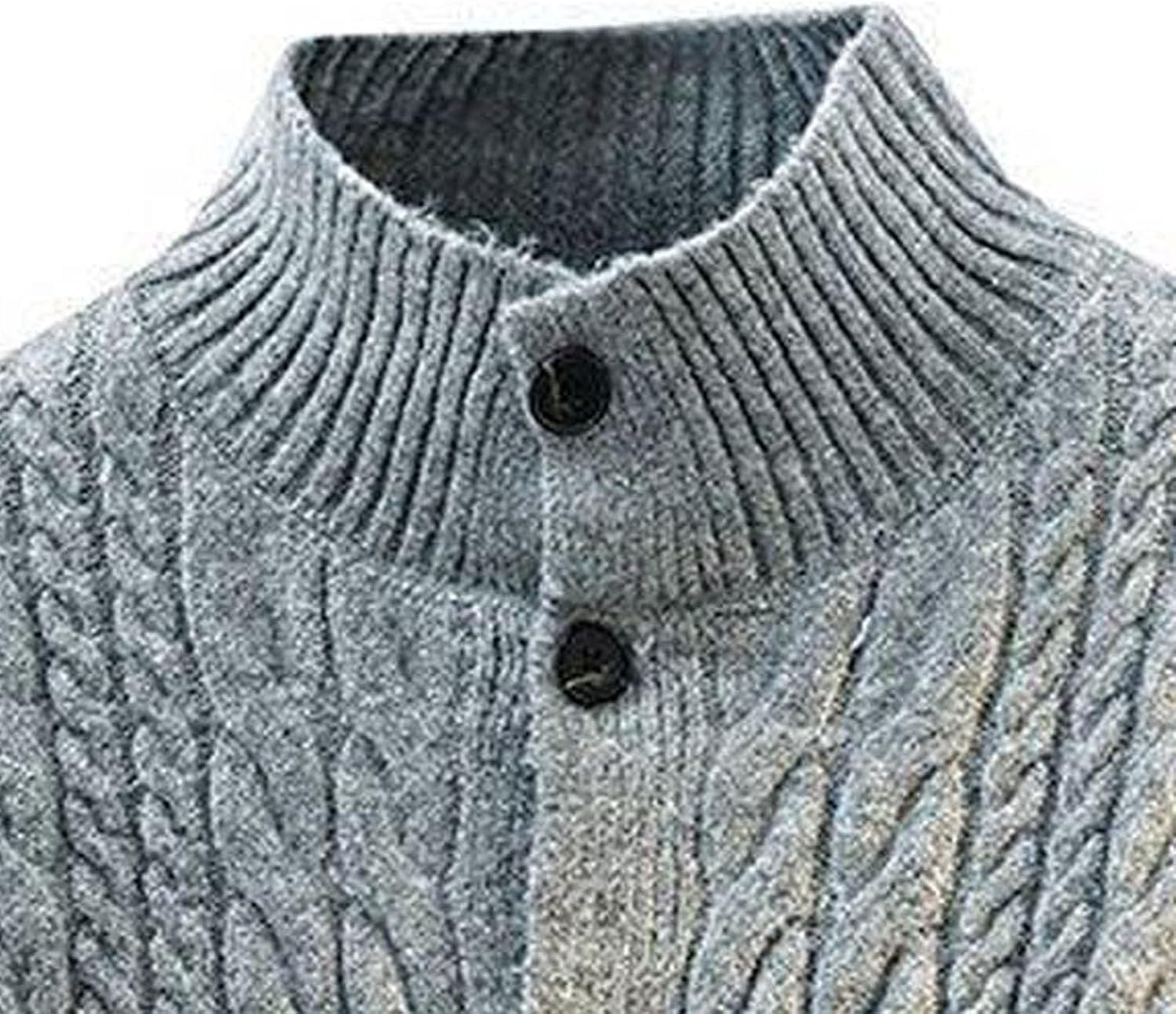 Men's Cable Knit Cardigan Stand Collar Button Front Retro Sweater
