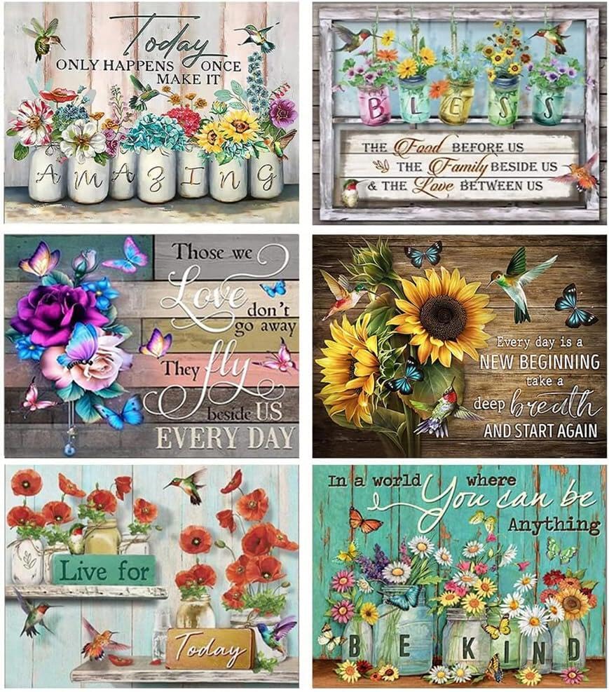 LWZAYS 6 Pack Sunflower Diamond Painting Kits - Diamond Art Kits for Adults,Inspirational DIY Full Drill Diamond Dots Paintings with Diamonds Sets Gem Art for Wall Decor 11.8x15.7inch