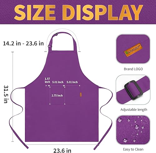 Miniatura 6 de BOHARERS Delantal de chef de color con 3 bolsillos, delantales ajustables para cocina, restaurante, barbacoa, Púrpura