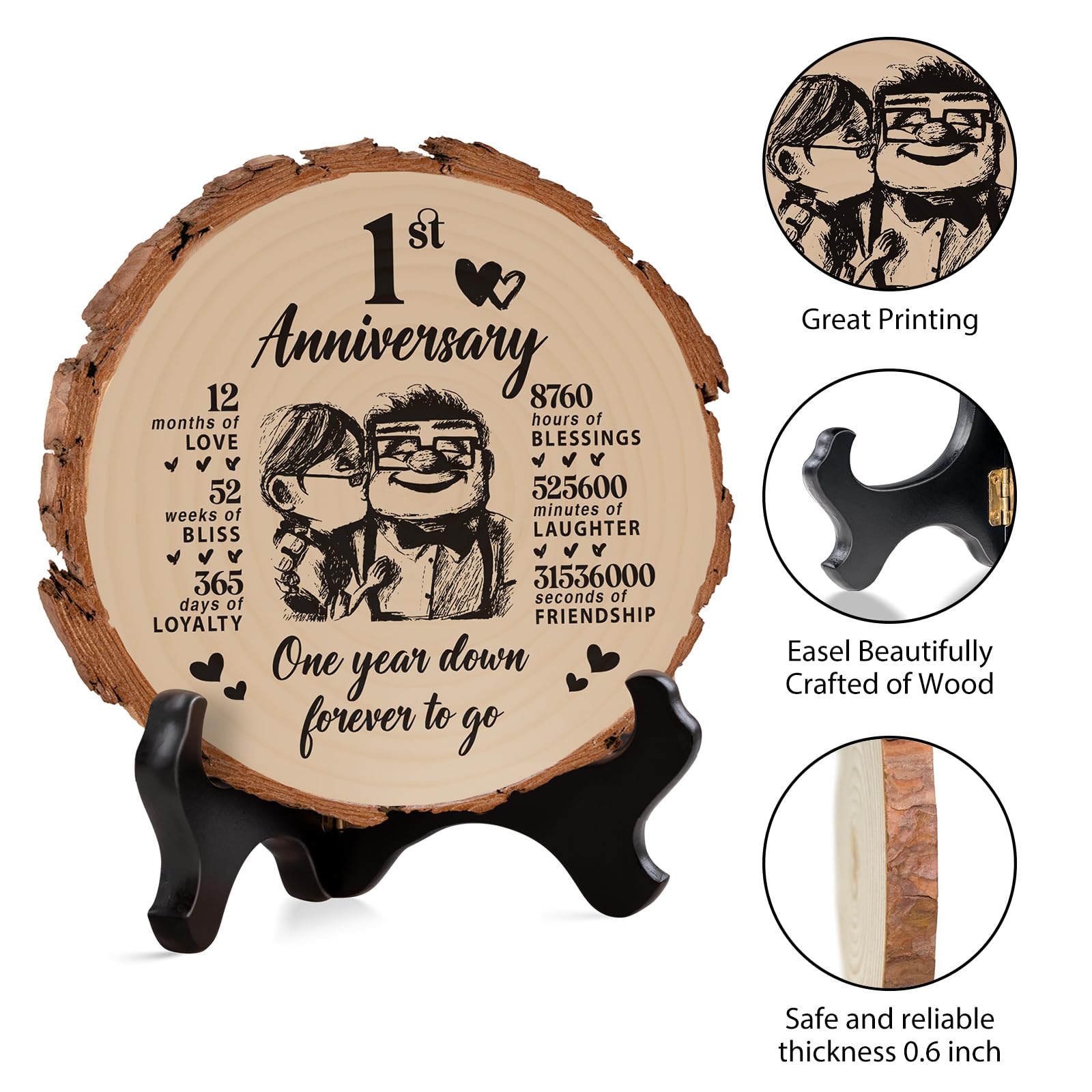 1st Anniversary Wedding Gifts for Wife/Girlfriend/Her, Couples Gifts Wooden Decoration - Image 3