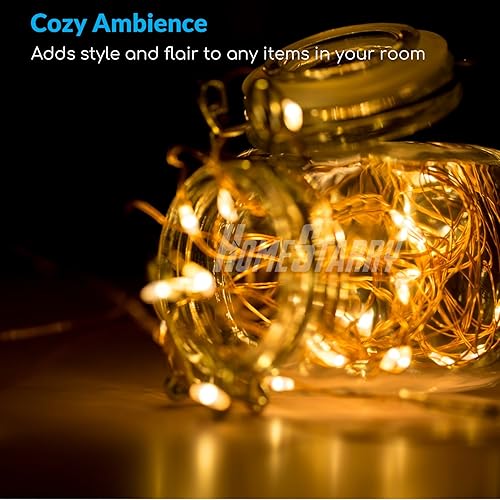 Miniatura 6 de Homestarry - Extensión de luces decorativas operada a pilas impermeable 8 modos control remoto 50 luces LED 164 pies para decoración de habitación