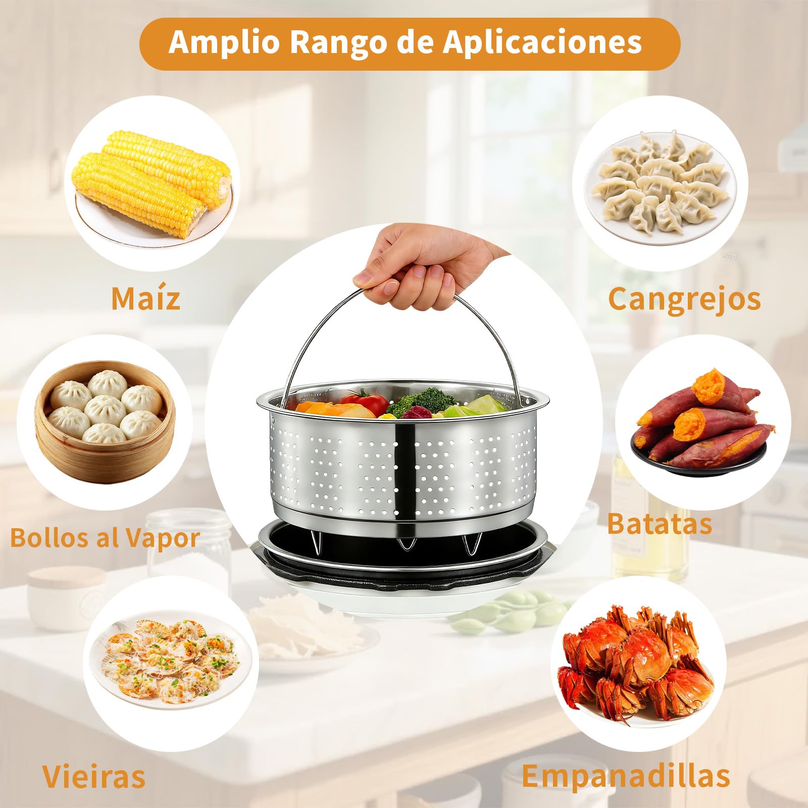 Cesta de Vapor Acero Inoxidable 304 20 cm Vaporera Multiusos para Cocinar