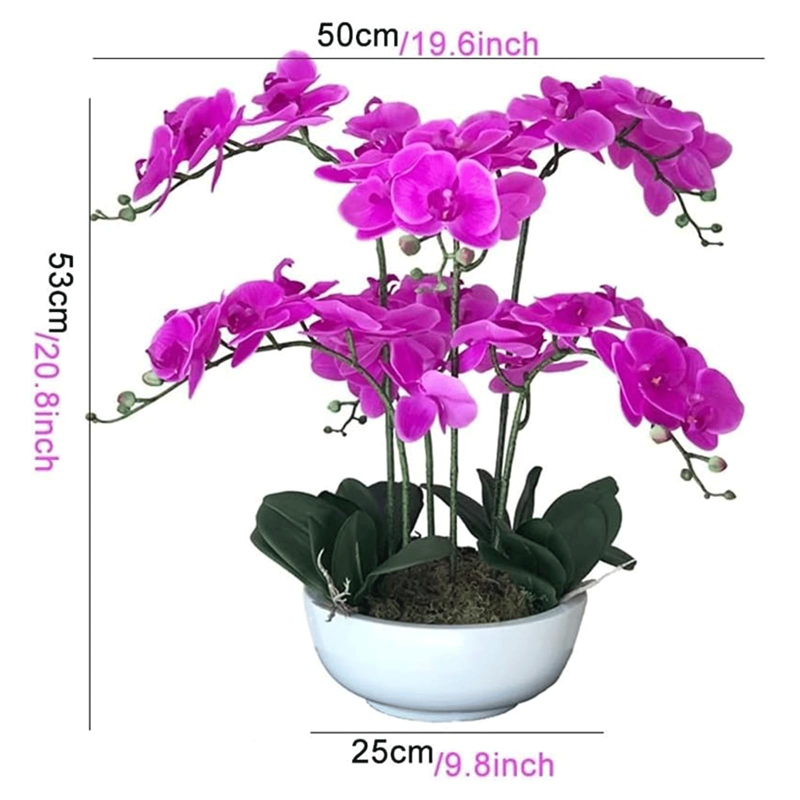 Orchidée Artificielle avec Vase Fleurs de phalaenopsis artificielles Colle au Toucher Fleur Artificielle 53 cm Fausse Fleur Maison Fausses orchidées Fleurs artificielles