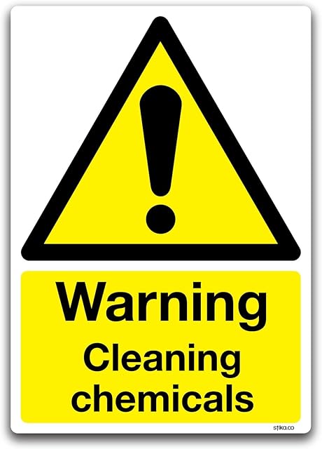 Warning Cleaning chemicals Safety Sign 15x20cm - Self-adhesive vinyl hazard sticker for COSHH
