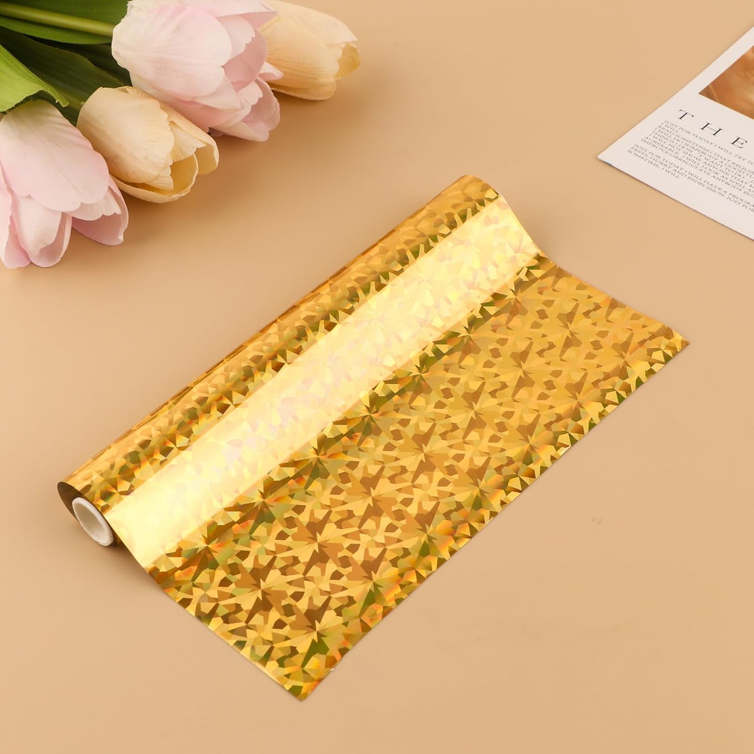 Briartw 2 Rolls Toner Reactive Foil by Laser Printer and Laminator,7.6inch x 16.4ft Golden Gemstone Transfer Foil Paper for DIY Paper Craft Embossing Scrapbooking Cards Making