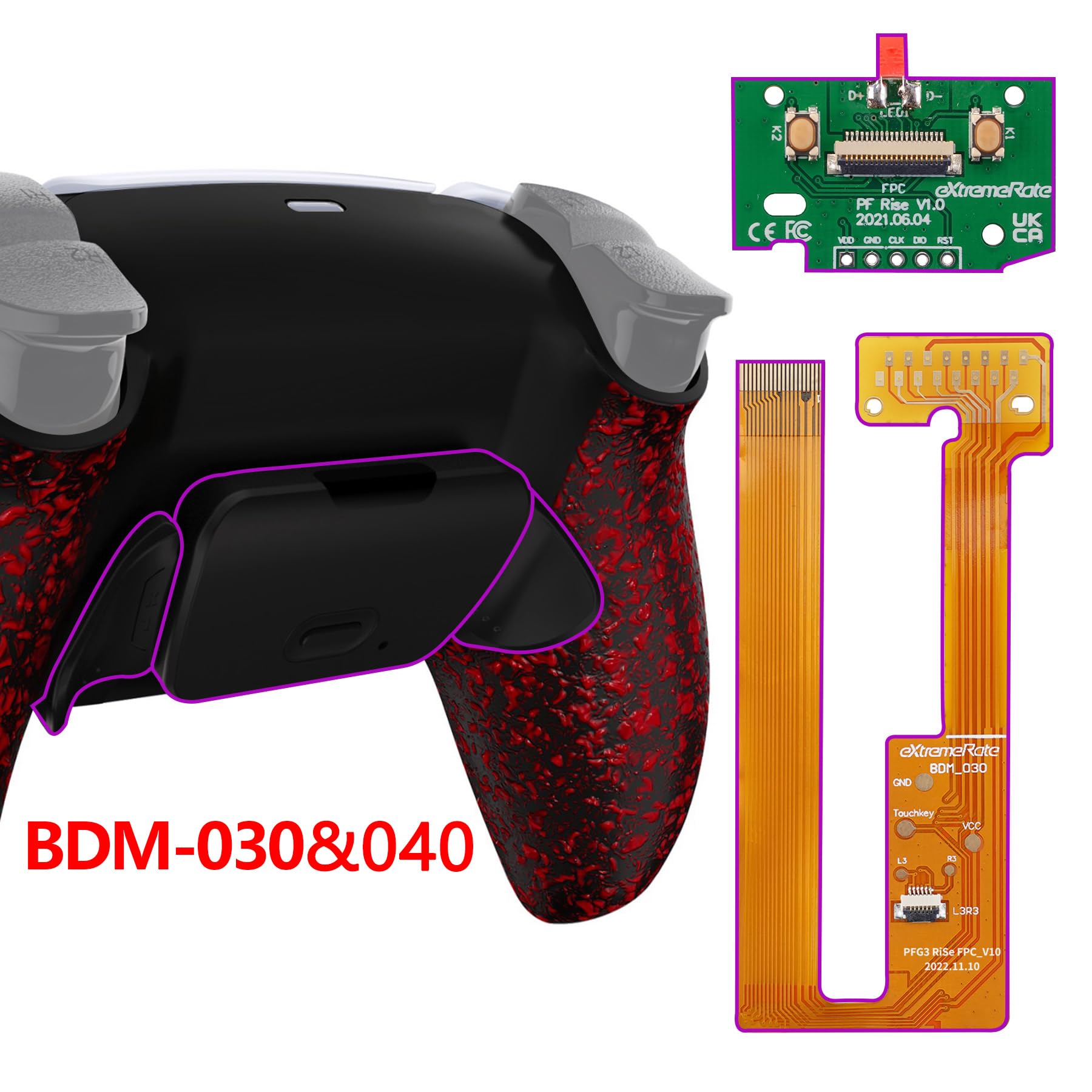 eXtremeRate RISE Remap Kit Programmabile per ps5 Controller BDM-030/040/050,Palette Cover Posteriore Tasti Pulsanti Aggiuntivi Back Button per ps5 Joystick(BDM-030/040/050)-Rosso Antiscivolo