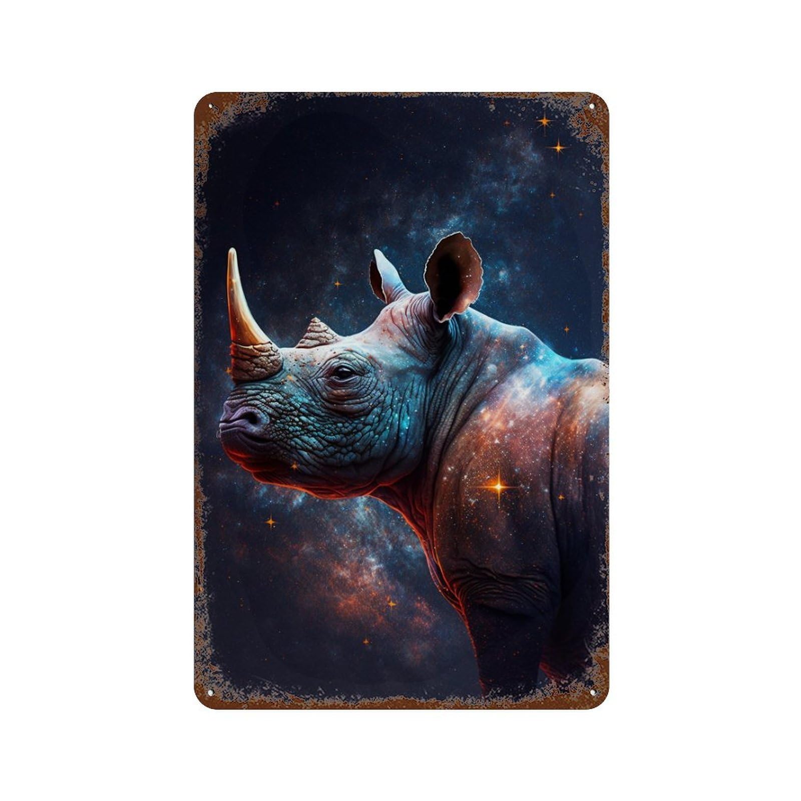 Galactic Rhino Portrait Vintage Metal Tin Sign 11.8"x7.9", Decorative Metal Wall Art for Garage, Pub Or Kitchen