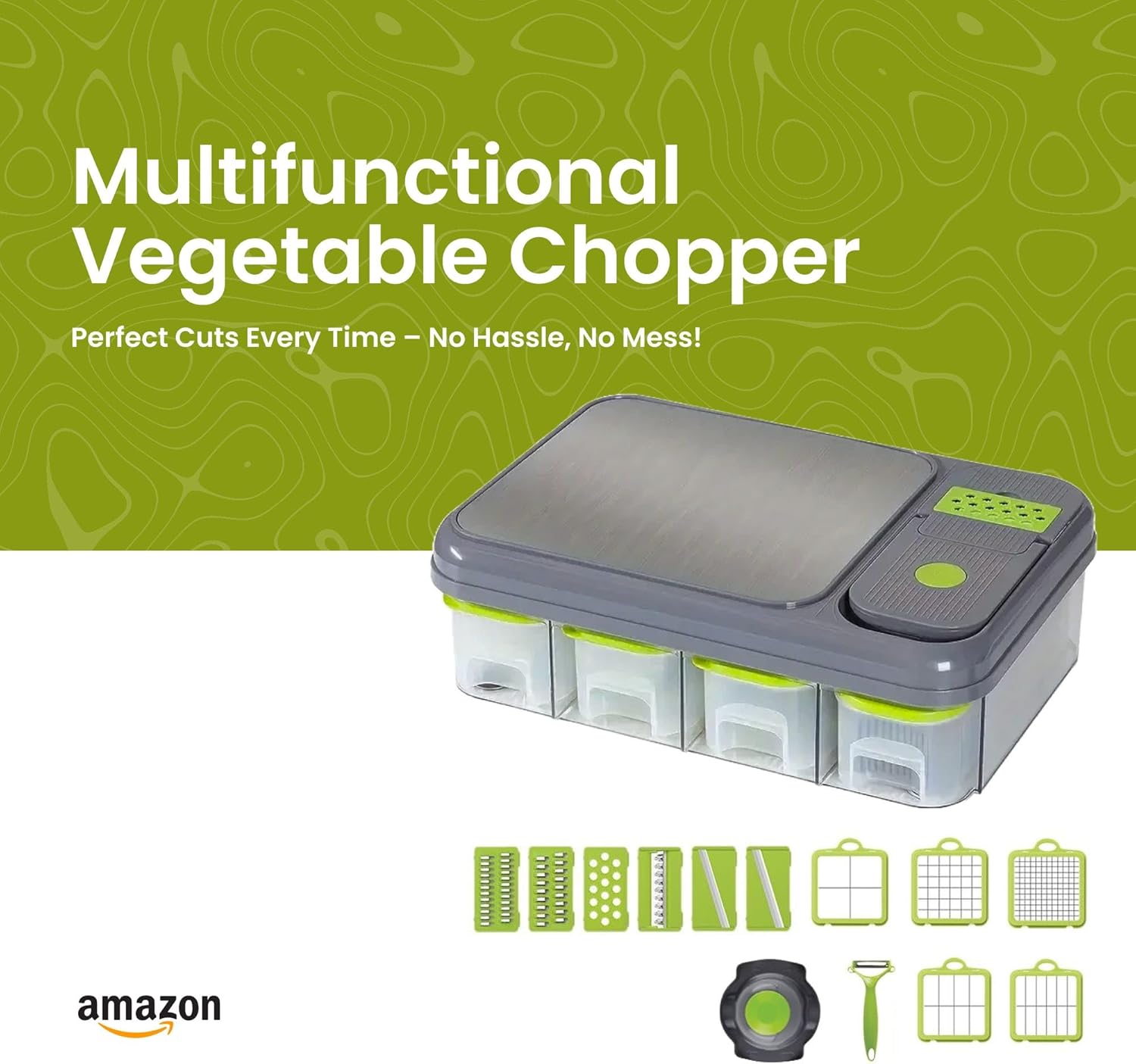Vegetable Chopper with Containers – Multi-Functional Slicer, Dicer, Shredder & Cutter with Built-In Cutting Board – Perfect for Meal Prep, Onions, Veggies, Fruits 28 Total PCS