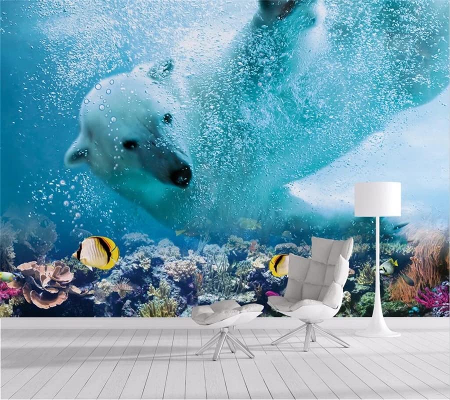 Custom Size Wall Murals,3D Polar Bear Underwater World?Removable Peel and Stick Self-Adhesive Wall Murals Large Photo Wallpaper