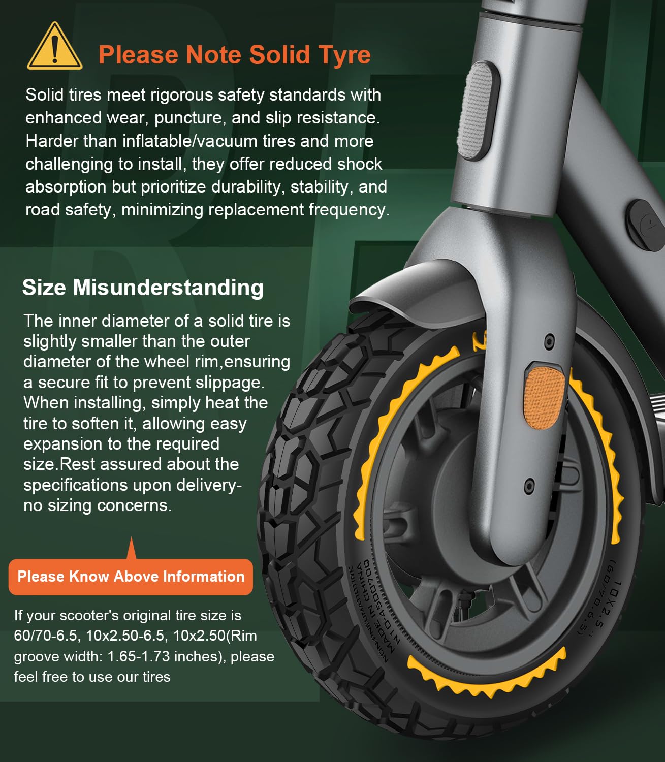 BANGTING 2PCS 10x2.50-6.5 Pneus Increvables pour Roue Trottinette Electrique - 60/70-6.5 Pneu Tubeless, 10x2.50 Pneu Plein Tout-Terrain pour Ninebot G30 Série et Xiaomi 5/5 Pro/5 Max (Jaune)