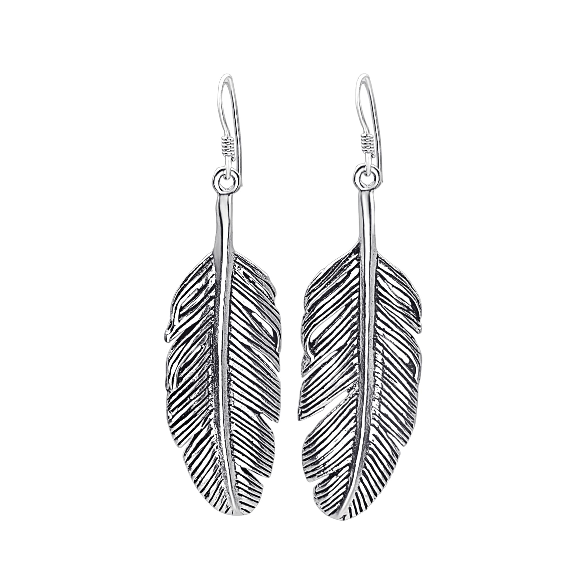 Silverly Orecchini Pendenti Extra Large con Piume in Argento Sterling 925 | Disegno a Foglia Testurizzata | Orecchini Pendenti Lunghi in Argento Massiccio | Regalo per gli Amanti della Natura