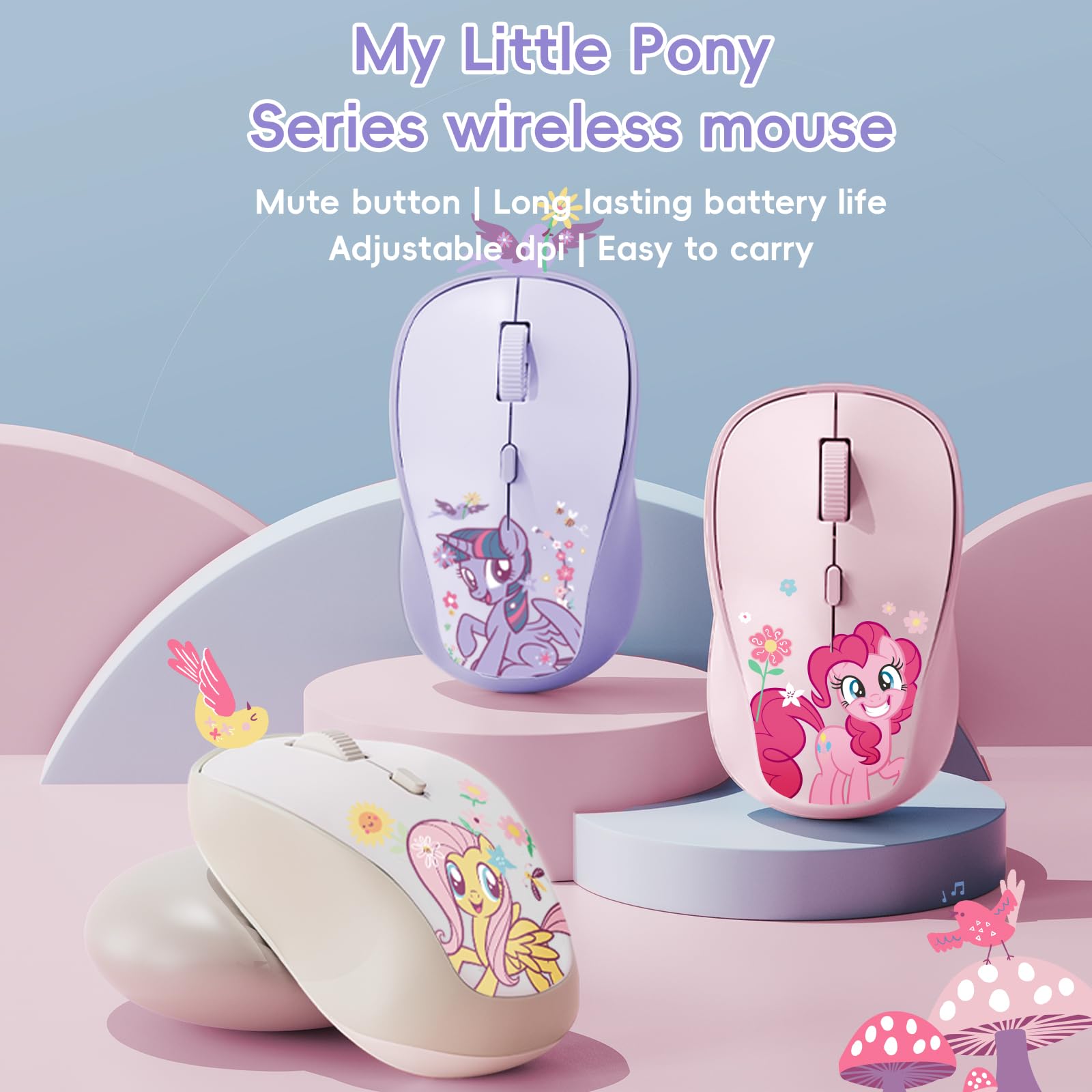 My Little Pony Twilight Sparkle Mouse wireless – Mouse silenzioso a 4 pulsanti con 3 DPI regolabili (1000/1200/1600), 2,4 GHz wireless per Windows/Mac, design compatto ed ergonomico, viola