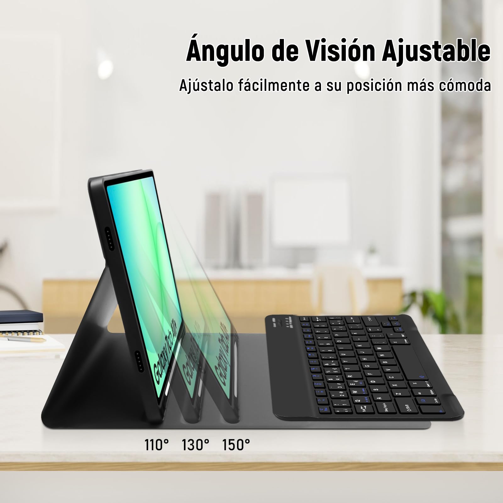 Lielax Funda con Teclado Español Ñ para Samsung Galaxy Tab A9+/A11+ 11 Pulgada, Teclado Bluetooth Magnético Desmontable para Galaxy Tab A11 Plus 2025/A9 Plus 2023, Negro