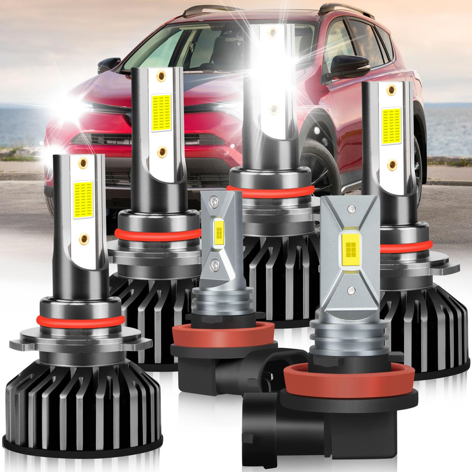 Photo 1 of HOEDUI Fit For Toyota RAV4 2006-2012 lights with Fan, 800% Super Bright Hi Lo Beam Light Bulbs and Fog lights, Plug and Play, 6500K Cool White 36000LM, Pack of 6