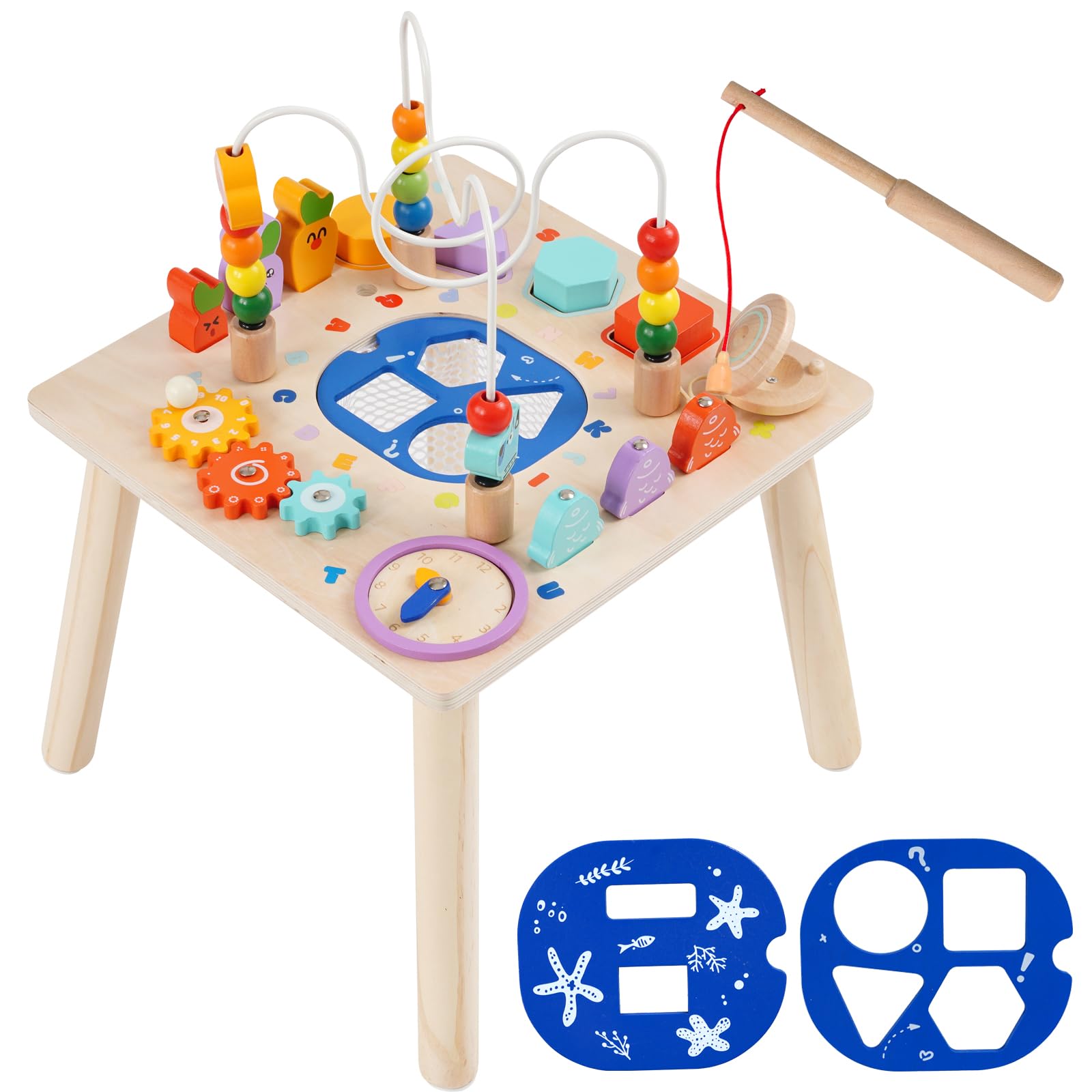 Tavolo attività per bambini, tavolo da gioco 7 in 1 Baby Montessori, giocattolo educativo con labirinto di perline, ruota dentata, gioco di pesca, assortimento di forme, promuove le abilità