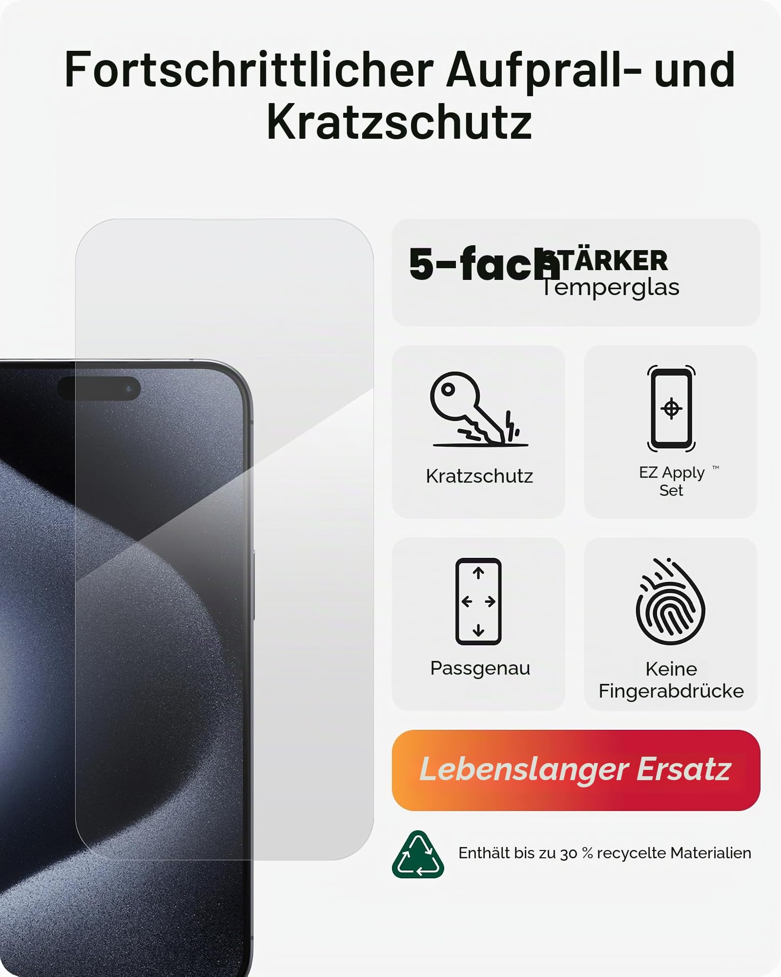 ZAGG InvisibleShield Glass Elite iPhone 15 Pro Max Displayschutzfolie - 5X stärker mit verstärkten Kanten, kratz- & wischfeste Oberfläche, einfache Montage