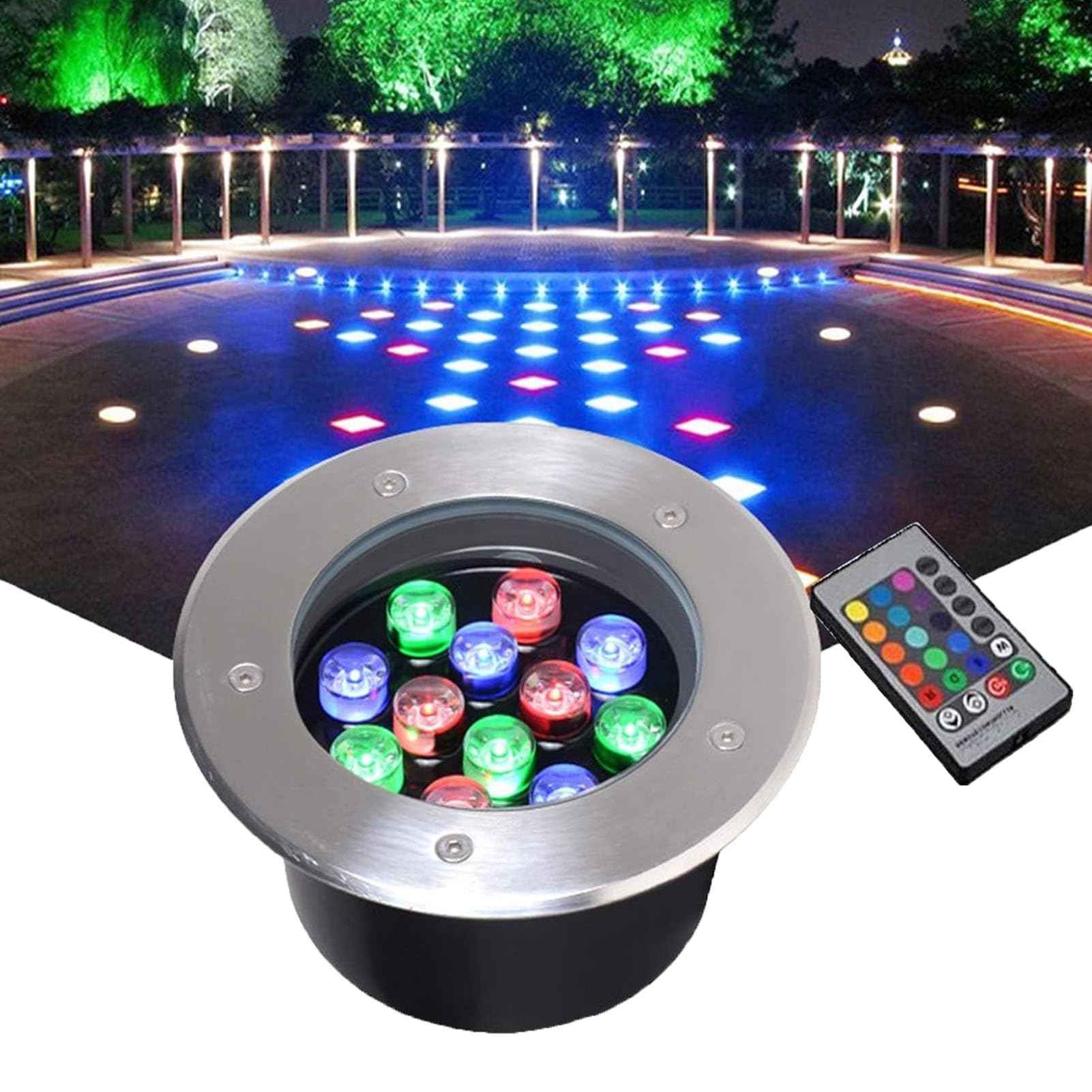 Incasso Faretto Subacquei - Faretto Incasso A Terra, Faretto Subacqueo Impermeabile IP68, Faretto Da Terra A LED Con Cambio Di Colore RGB, Per Giardino, Faretti Per Piscina, Con Telecomando(12V,36w)