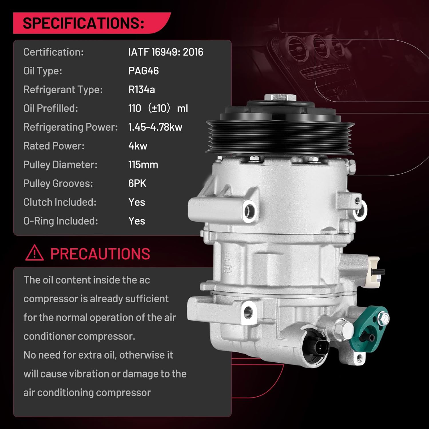 BDFHYK 197383 Air Conditioning A/C Compressor with Clutch Compatible with Hyundai Elantra 2014-2017, Compatible with Kia Forte, Forte Koup, Forte5 14-16, Soul 2014-2019, Replacement 198383