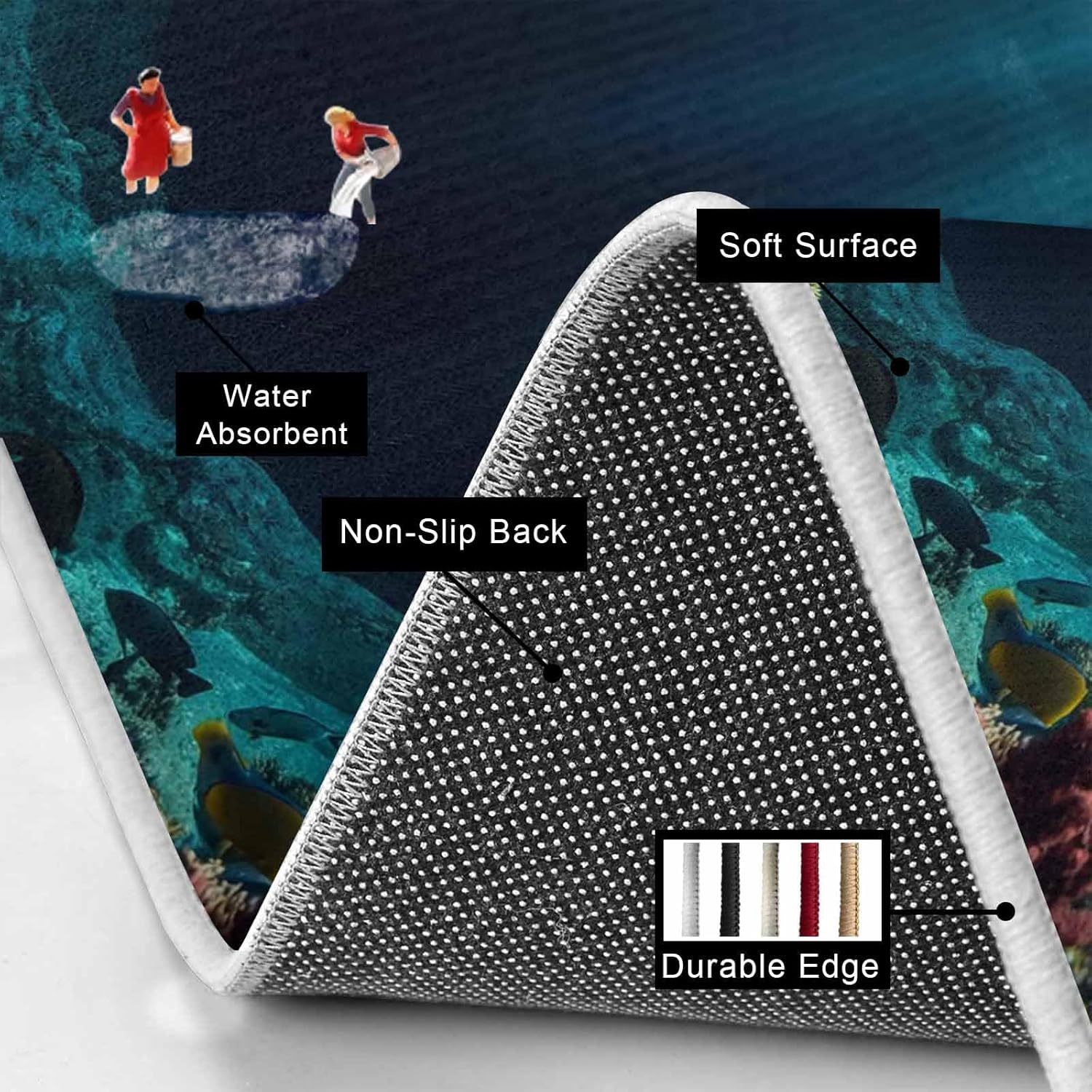 Underwater Hole Kitchen Mat Set 2 Pieces Nautical Coastal Ocean Sea Red Purple Yellow Coral Non Slip Kitchen Rugs Washable Runner Rug Mats for Floor Sink Laundry Office 19.7" x 31.5"+19.7" x 63"